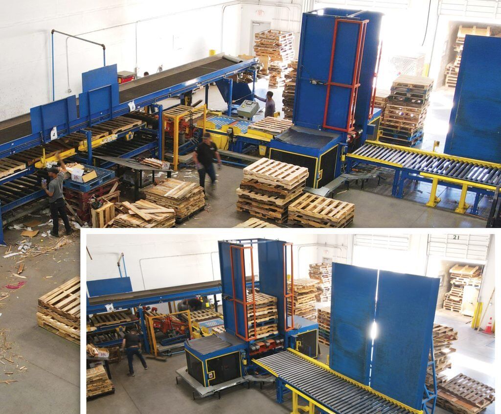 AMS automated pallet manufacturing line at Pallet Broker LLC Sparks facility
